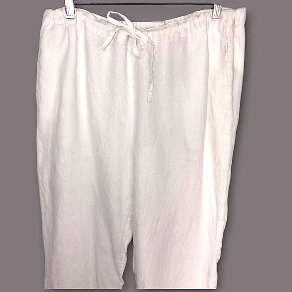 Orvis Womens Pants Sz M White Linen Lining High Rise Drawstring Elastic‎ Coastal - Picture 3 of 10